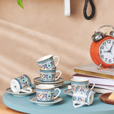 KARACA Beylerbeyi - 12-delige Turkse koffiekopjesset Porseleinen espressokopjesset van 6 met schotels 80ml espressokopjesset Traditioneel ontwerp - Blauw