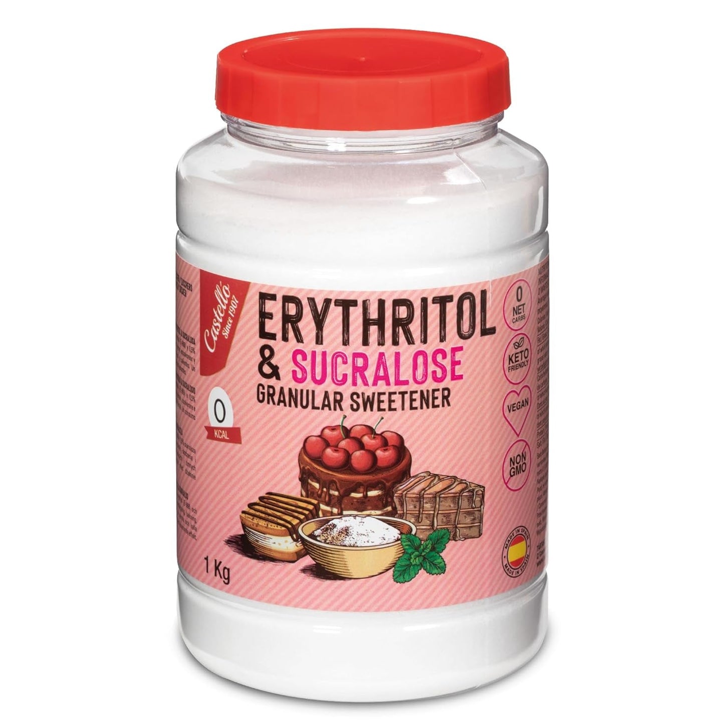 Erythritol + Sucralose 1:4 Süßstoff | 1G = 4G Zucker | 0 Netto-Kohlenhydraat - 0 Kalorien - 0 Glykämischer Index - Keto - Kein GVO - Castello sinds 1907 - 1 Kg Zoetstoffen Naty Shop Standaardtitel