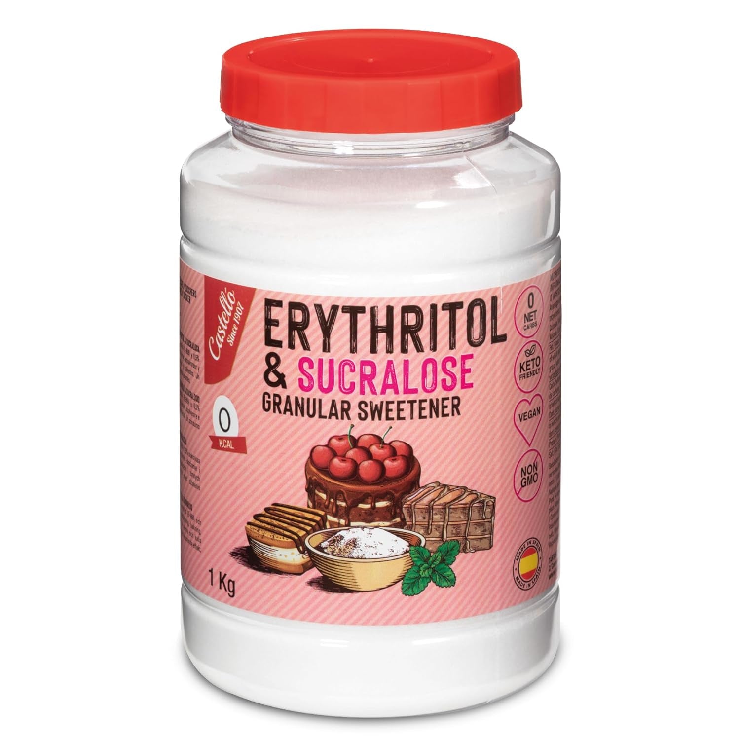 Erythritol + Sucralose 1:4 Süßstoff | 1G = 4G Zucker | 0 Netto-Kohlenhydraat - 0 Kalorien - 0 Glykämischer Index - Keto - Kein GVO - Castello sinds 1907 - 1 Kg Zoetstoffen Naty Shop Standaardtitel