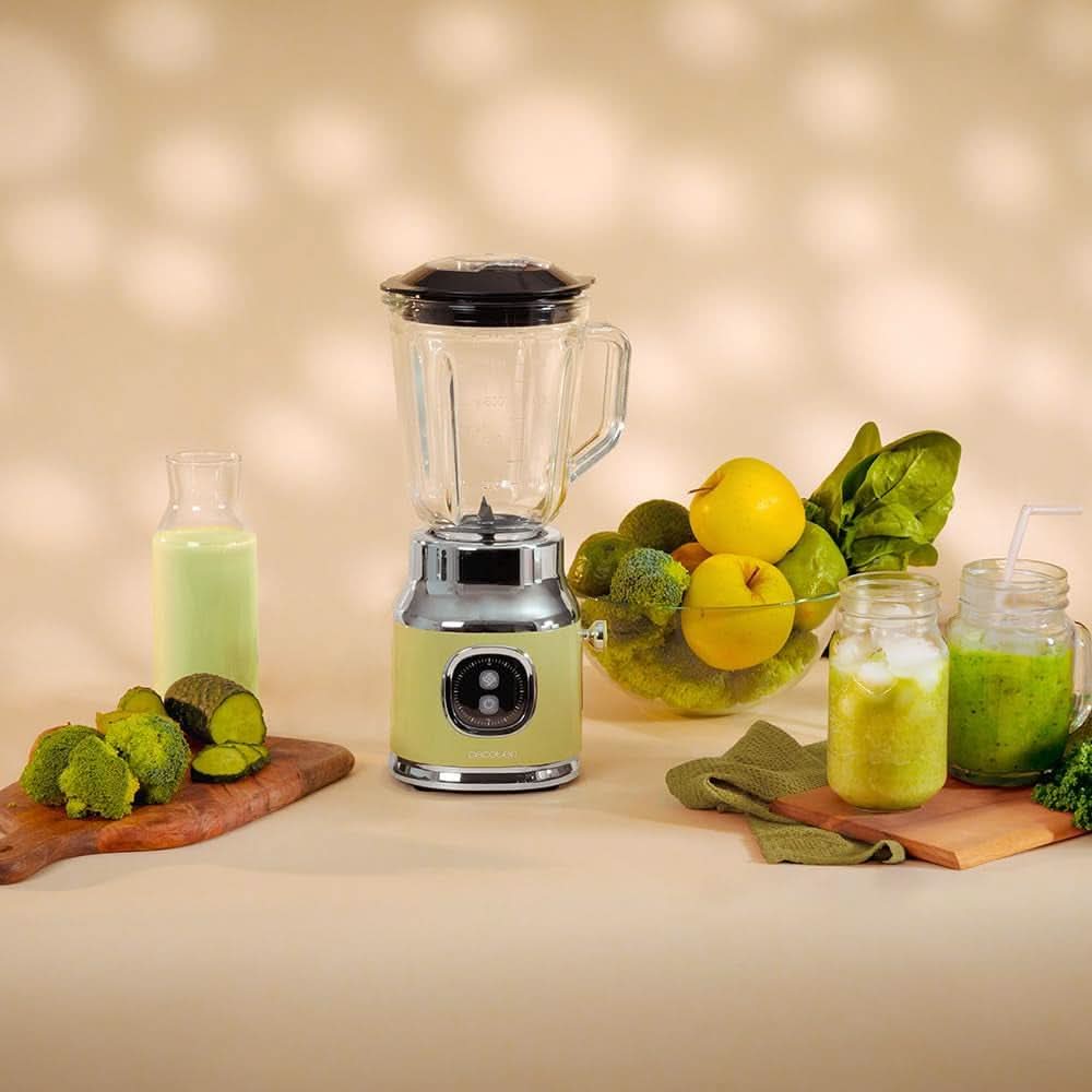 Cecotec Keukenmixer Retro Retrotwist Groen. 800W maximale Leistung, Pulse-functie, 4-Klingen-Messer Mit Schwarzer Titanbeschichtung en 1L Krug, Vintage-Design in Grün Kitchen Naty Shop