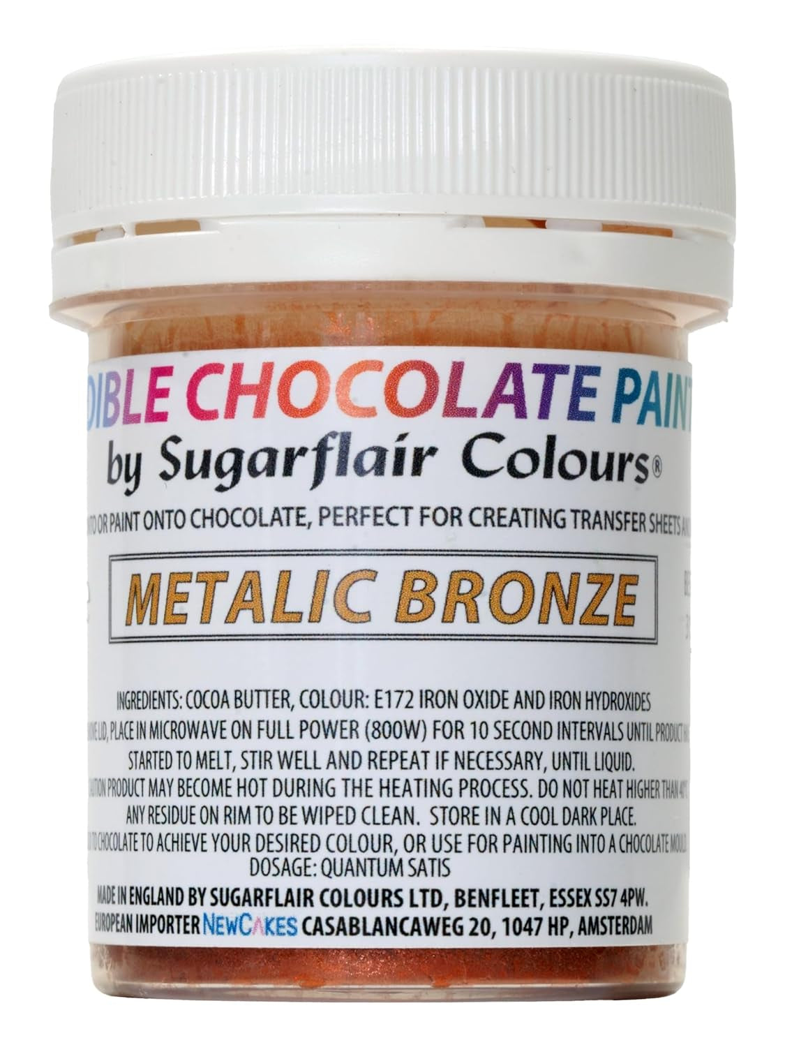 Kleurstof voor levensmiddelen Sugarflair Chocolate Kleurstof voor chocolade, metallic brons - Gekleurde biologische cacaoboter, chocoladekleurstof voor het kleuren van chocolade, pralines - 35 g