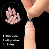 600 stuks Ovale Valse Nagel Tips 12 Maten Korte Nagel Tips Franse Half Cover Valse Nagel Tips voor DIY nagel Salon Transparant