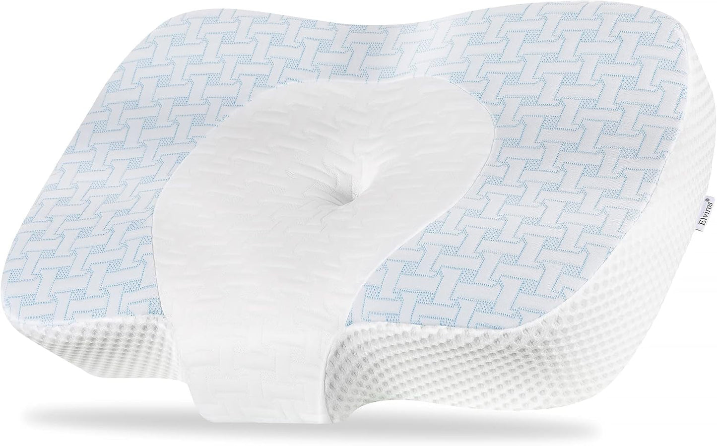 Elviros Orthopedisch kussen van traagschuim, nekpijnkussen, slaapkussen, ergonomisch nekkussen, neksteunkussen, anti-snurkkussen voor zijslapers, buikslapers, wit Naty Shop cervicale orthopedische kussens blauw 60 x 38,6 x 9,9/13,5 cm