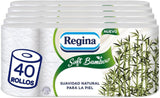 Regina zacht bamboe toiletpapier, 40 rollen, 3 lagen, 160 vellen, natuurlijke zachtheid voor je huid, bamboevezel toiletpapier, papieren verpakking, FSC-certificaat