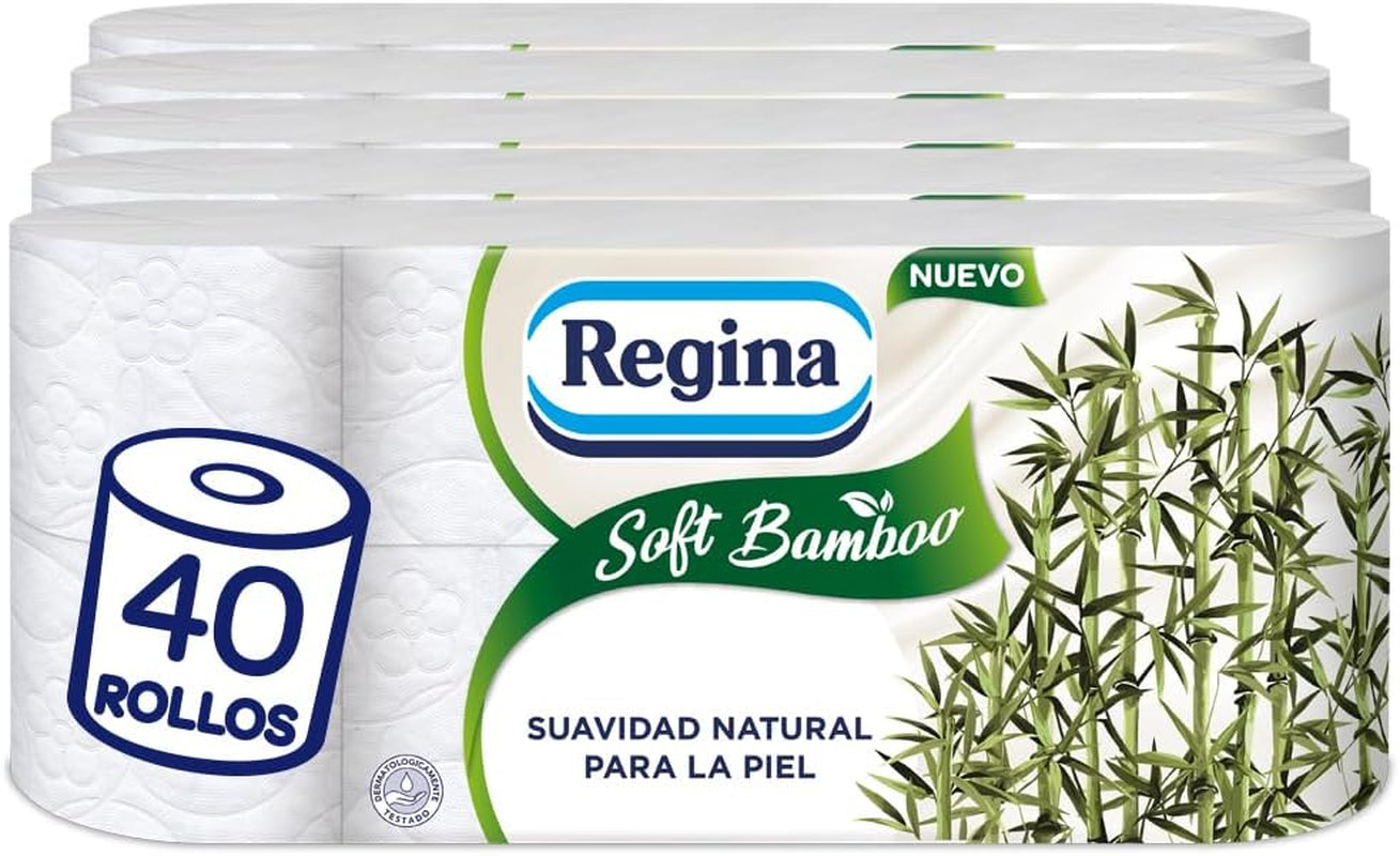 Regina zacht bamboe toiletpapier, 40 rollen, 3 lagen, 160 vellen, natuurlijke zachtheid voor je huid, bamboevezel toiletpapier, papieren verpakking, FSC-certificaat