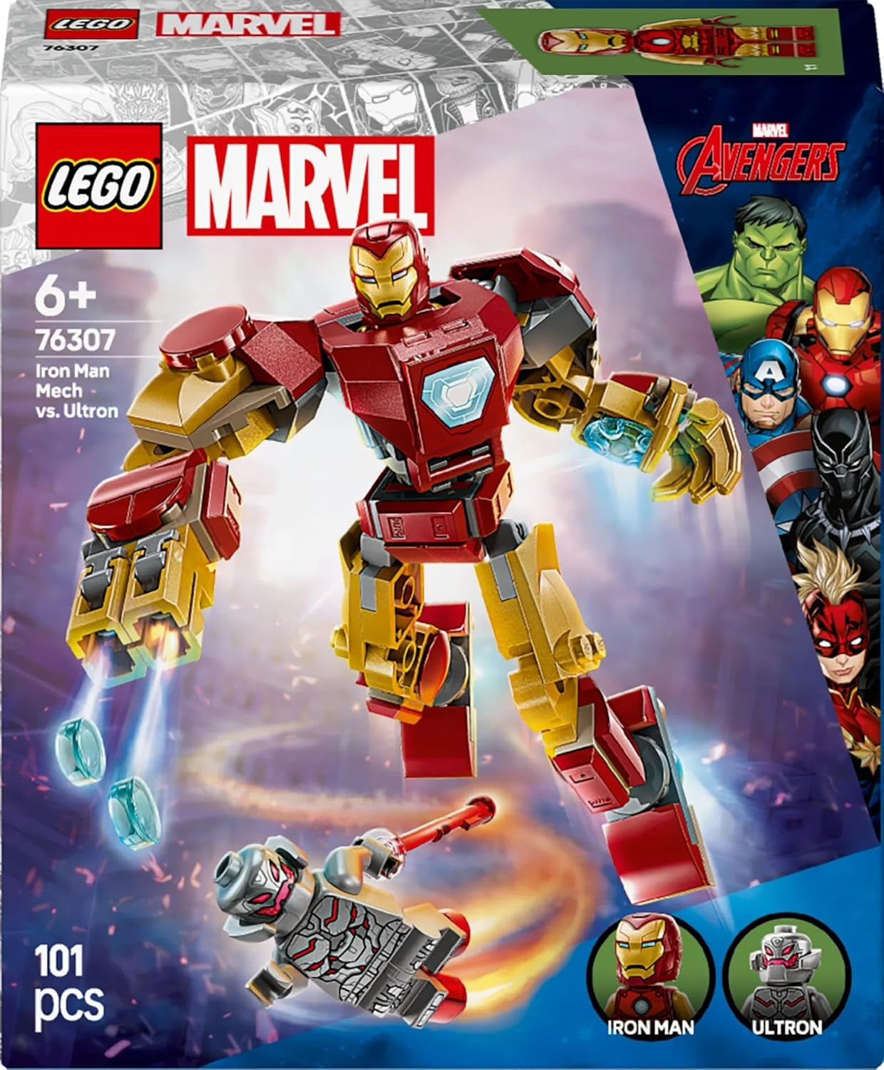 LEGO Marvel Iron Man Mech versus. Ultron - Superheldenspeelgoed met 2 minifiguren - Actiefiguur met beweegbare armen, benen en vingers - Cadeau voor jongens en meisjes vanaf 6 jaar 76307 Beschouw de LEGO-Store bouwsets