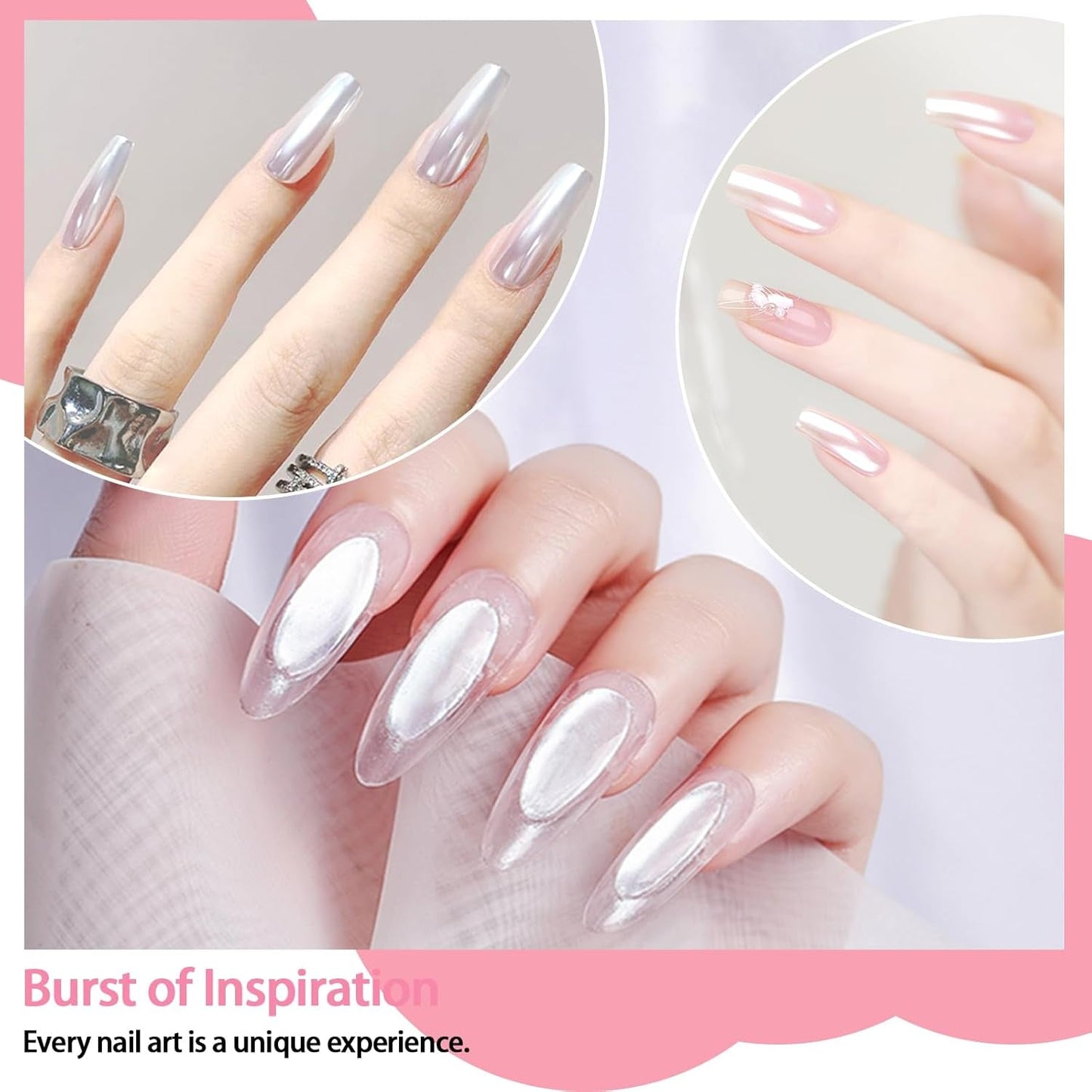 White Pearl Chrom Nagel Pulver, Iriserende Aurora Pulver Metallic Spiegel Effect Glitter Pulver Pearlescent Eis Transparant Meerjungfrau Pigment Perle Glitter Staub Für Nail Art Decoratie