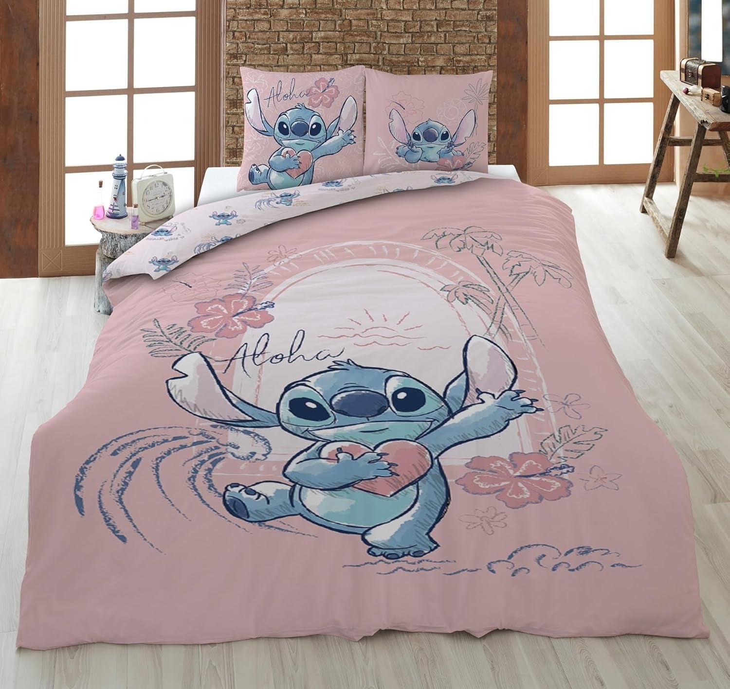 Stitch Aloha Omkeerbare beddengoedset Meisjesbeddengoed 100% katoenen beddengoed - Kinderen Naty Shop Standaardtitel