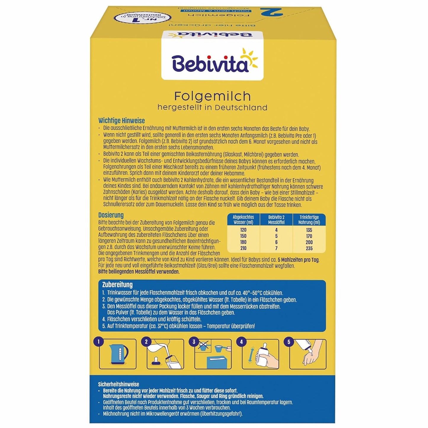 2 Folgemilch (4 x 500 g), nach dem 6. Monat, met vitamine C en D, Omega-3 (DHA), alternatief verzadigd