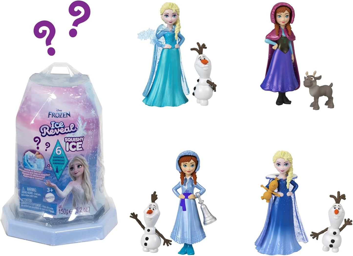 Mattel Disney Frozen Ice Reveal Squishy Ice Doll en 6 verrassingen, inclusief Friends-figuur en accessoires (poppen kunnen variëren) HRN77 Naty Shop Disney Frozen Ice Reveal Dolls