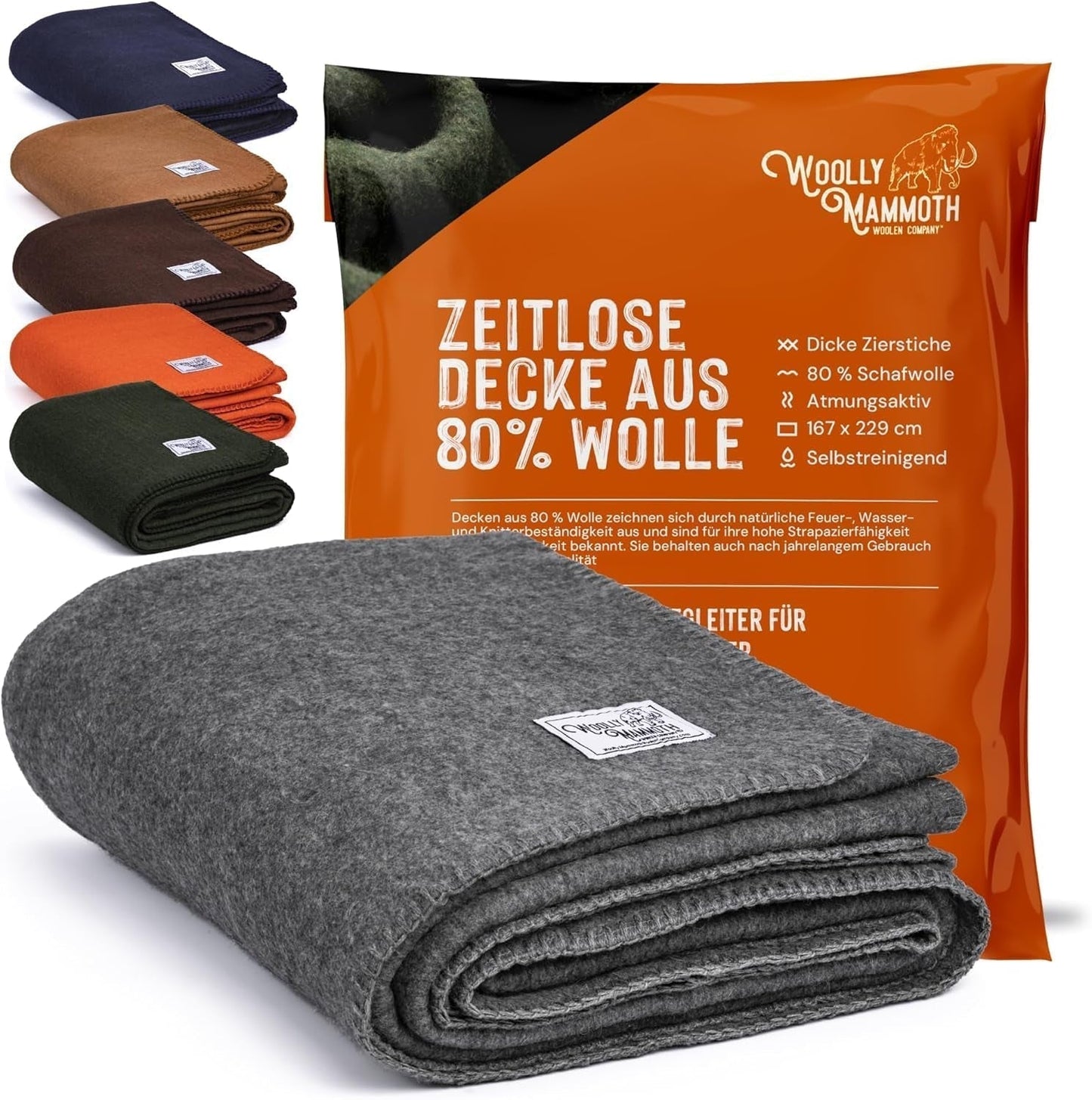Woolly Mammoth Woolen Co. kampeerdeken, extra groot, merinowol, De perfecte outdooruitrusting voor bushcraft, kamperen, trekking, wandelen, survival of hutdeken. Bruin, 168 X 228 Woolly Mammoth Woolen Company bedden en dekens Grijs 66 "X 90"