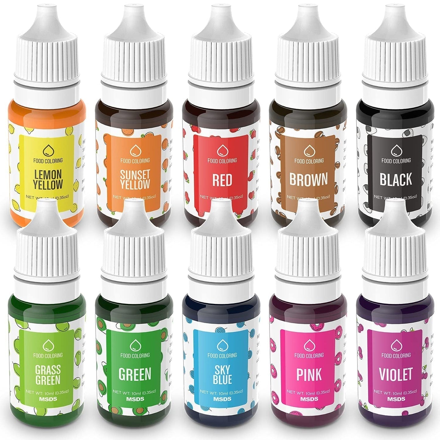 Set van 10 kleurstoffen voor levensmiddelen, vloeibaar, 10 x 10 ml Naty Shop standaardtitel