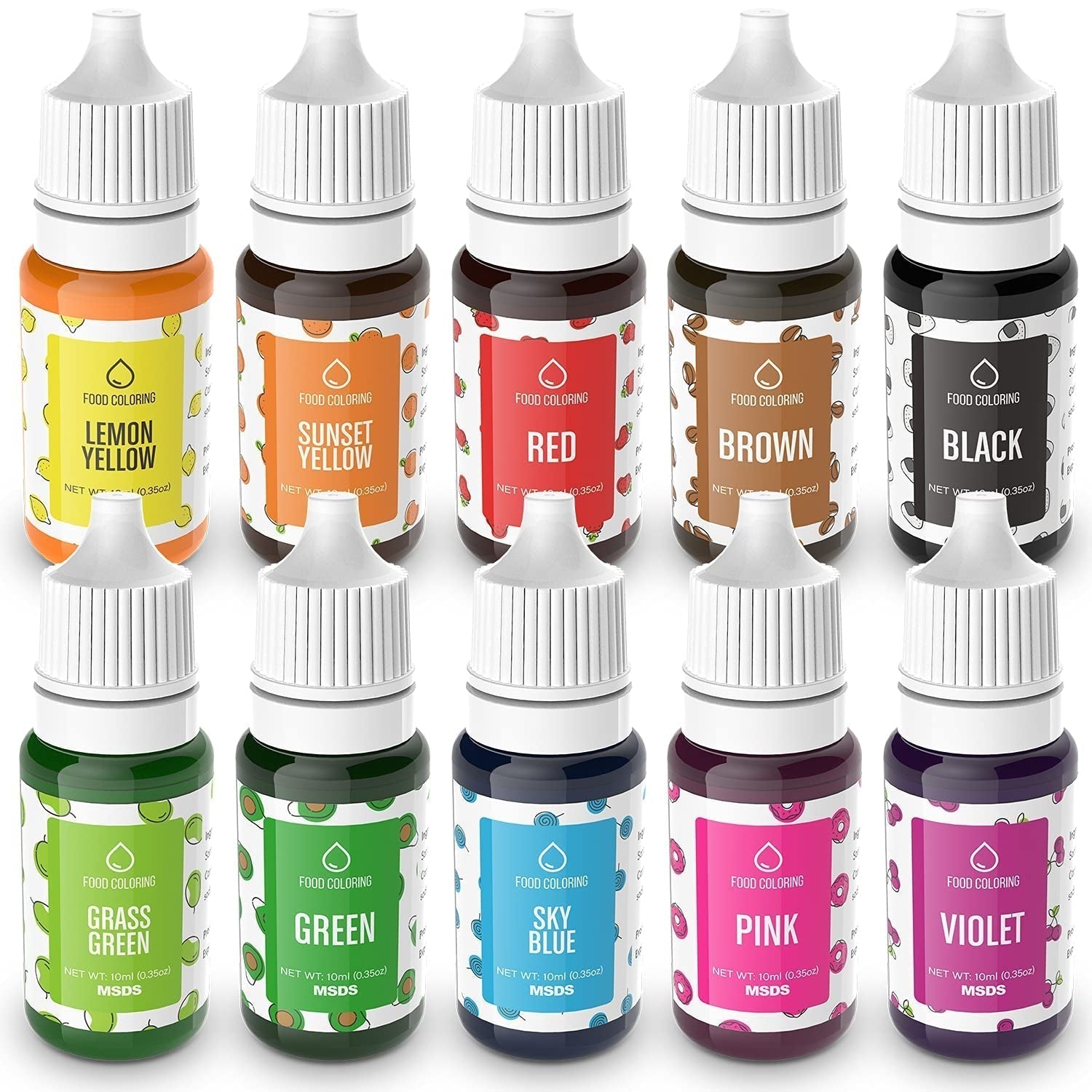 Set van 10 kleurstoffen voor levensmiddelen, vloeibaar, 10 x 10 ml Naty Shop standaardtitel