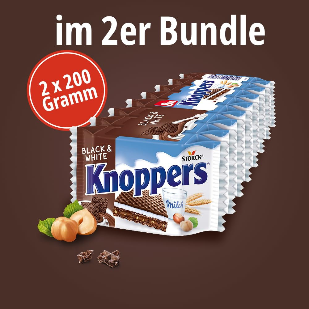 Zwart en Wit – 2 x 200 g (2 x 8 stuks) – Wafelschijfjes gevuld met donkere cacaowafels, stukjes zwart deeg, melk en nougatcrème