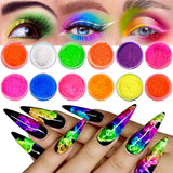 Neon Fosfor Pigment Pulver Für Nägel Lidschatten - 12 Kleuren Neon Nagel Glitzer Augenpulver Maniküre Halloween Neon Make-Up Decoratie Nail Art Staub Pigment