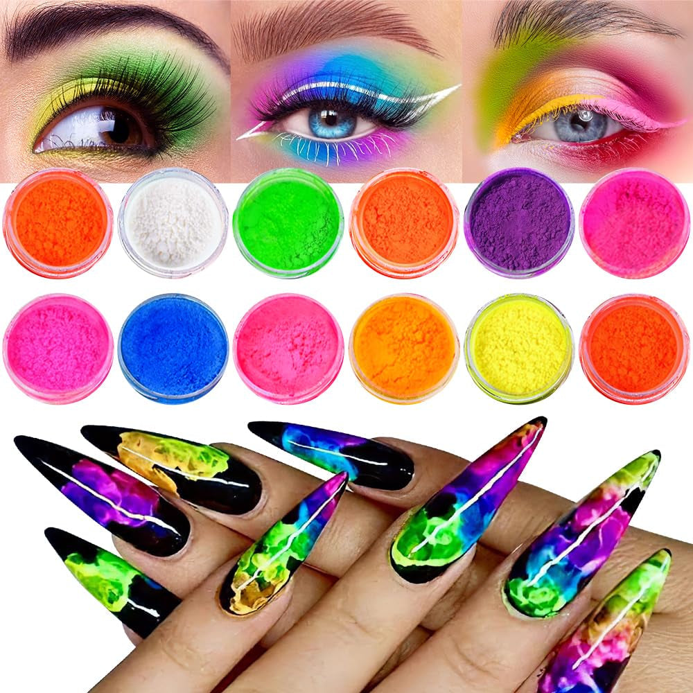 Neon Fosfor Pigment Pulver Für Nägel Lidschatten - 12 Kleuren Neon Nagel Glitzer Augenpulver Maniküre Halloween Neon Make-Up Decoratie Nail Art Staub Pigment