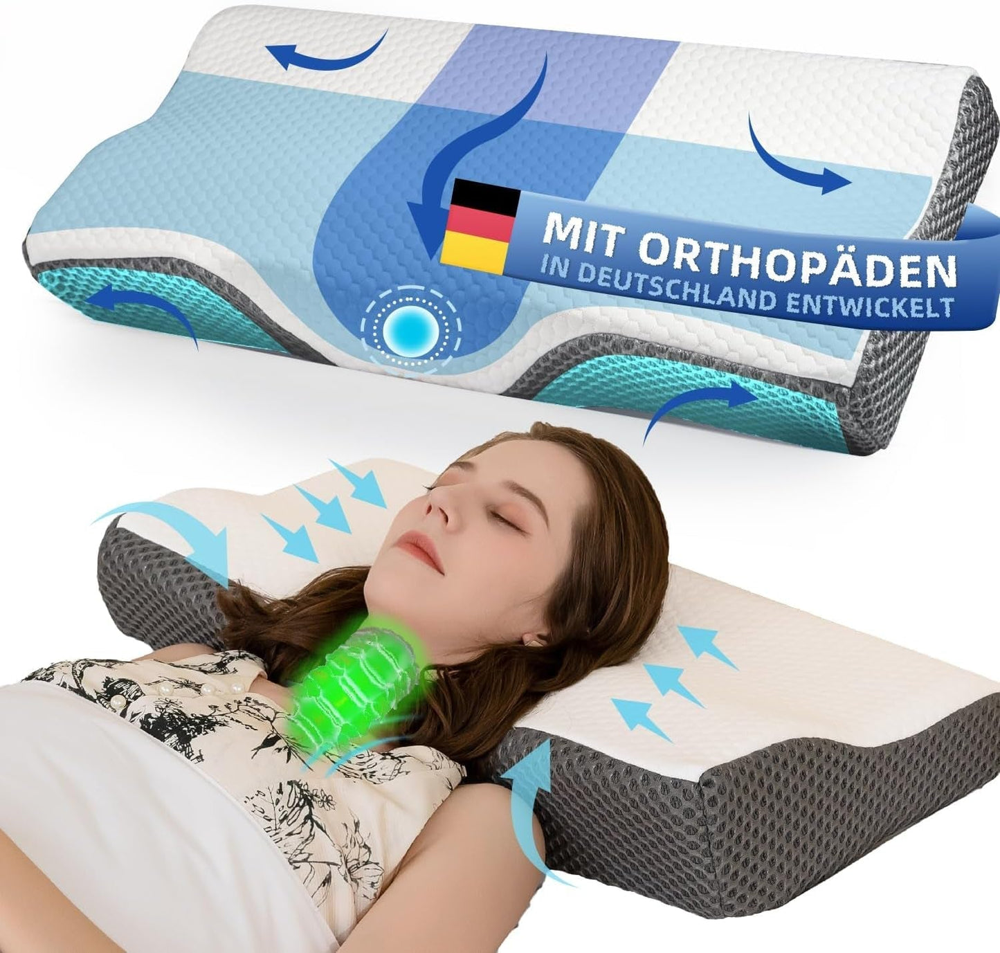 Nekpijnkussen, ergonomisch orthopedisch nekkussen, zijrug buikkussen van traagschuim, anti-snurkkussen voor mannen vrouwen (62 * 34,5 * 12/8CM) Cervicale orthopedische kussens Naty Shop Standaardtitel