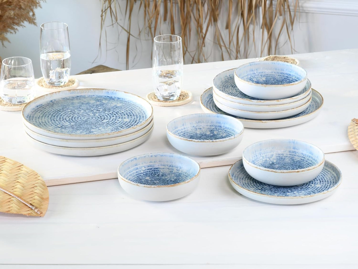 CreaTable, 21652, Uno Mykonos-serie, 12-delige serviesset, porseleinen bordenset, vaatwasser- en magnetronbestendig, gemaakt in Portugal