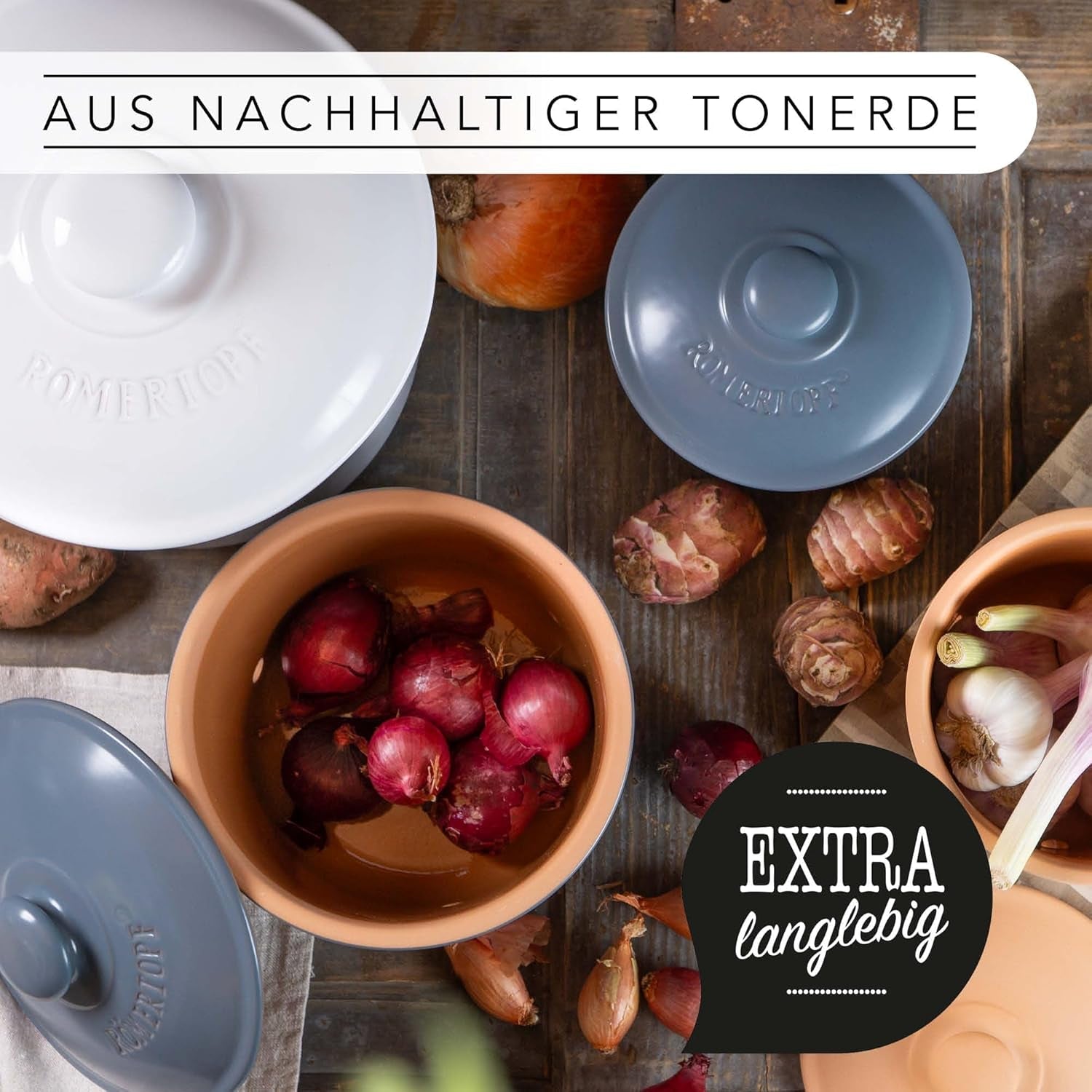 Römertopf knoflookpot verse pot van natuurlijke klei voor een lange houdbaarheid van voedsel zoals knoflook Ø 12,5 cm wit Voedselbewaardozen Naty Shop