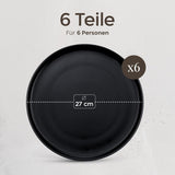 Steengoed bordenset voor 6 personen - Matzwarte 6-delige set Grote magnetronbestendige borden Elegant ontwerp - Twinzee Ebony Collection
