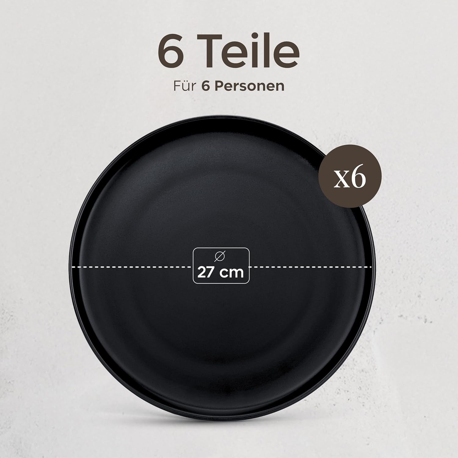 Steengoed bordenset voor 6 personen - Matzwarte 6-delige set Grote magnetronbestendige borden Elegant ontwerp - Twinzee Ebony Collection
