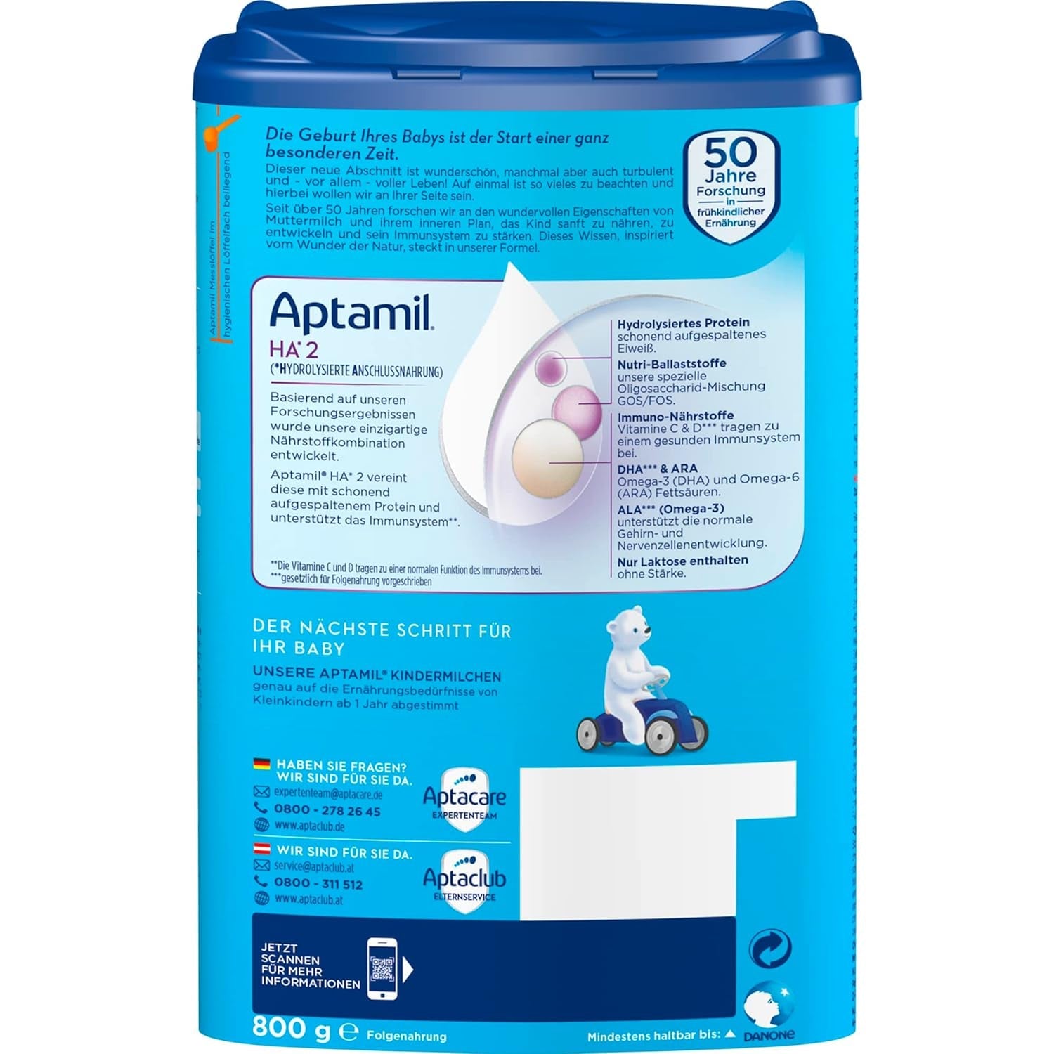 Aptamil HA 2 – Opvolgmelk na 6 maanden, met Omega 3 en 6, DHA, ARA en ALA, Lactosevrij, Palmolievrij, Babyvoeding, Melkpoeder, 1 x 800 g (4 stuks)
