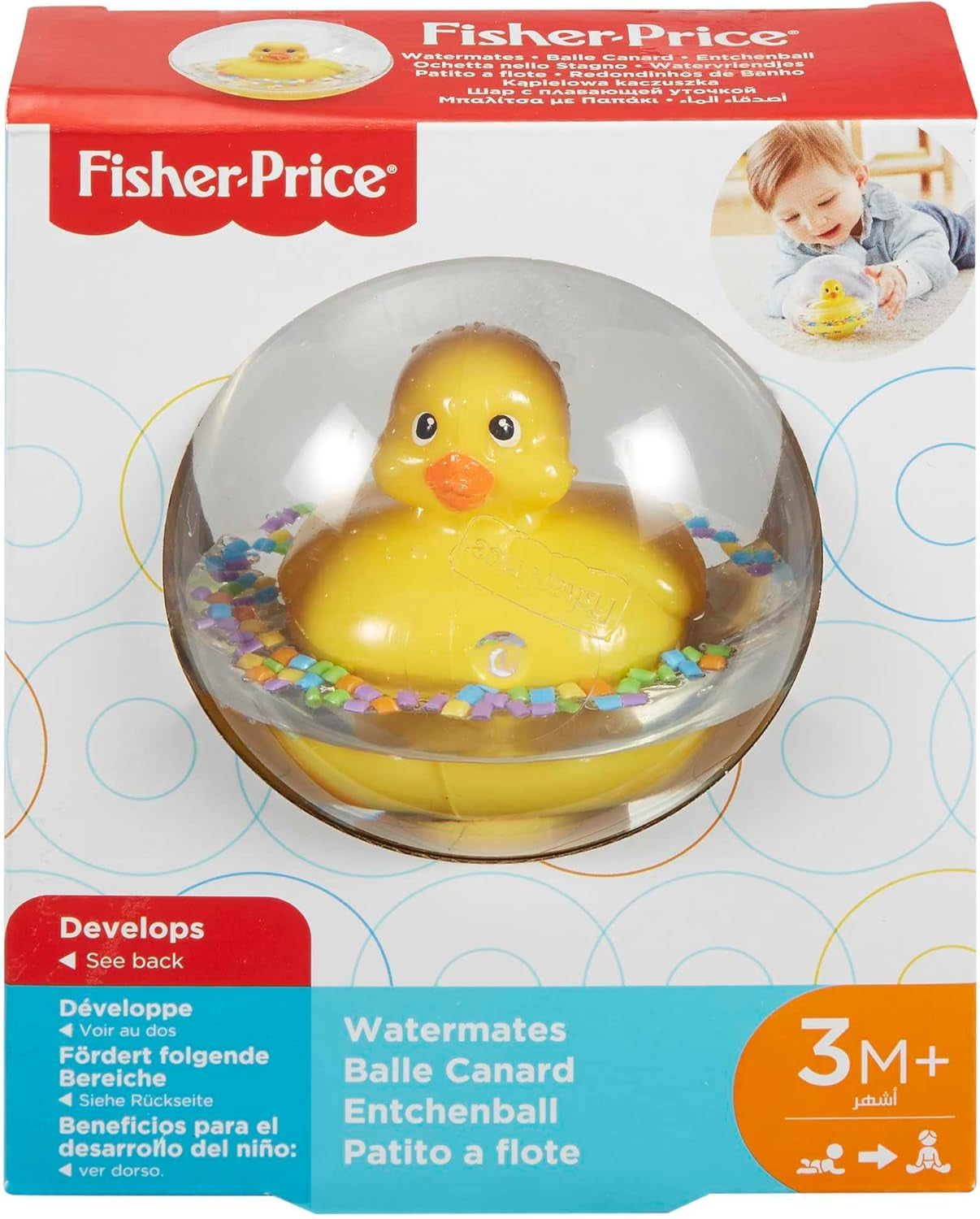 Fisher-Price WaterMates Ducky Ball, grappige eend in confettibal, babyspeelgoed, speelbal, badspeelgoed, vanaf 3 maanden, 75676 Babyspeelgoed Naty Shop