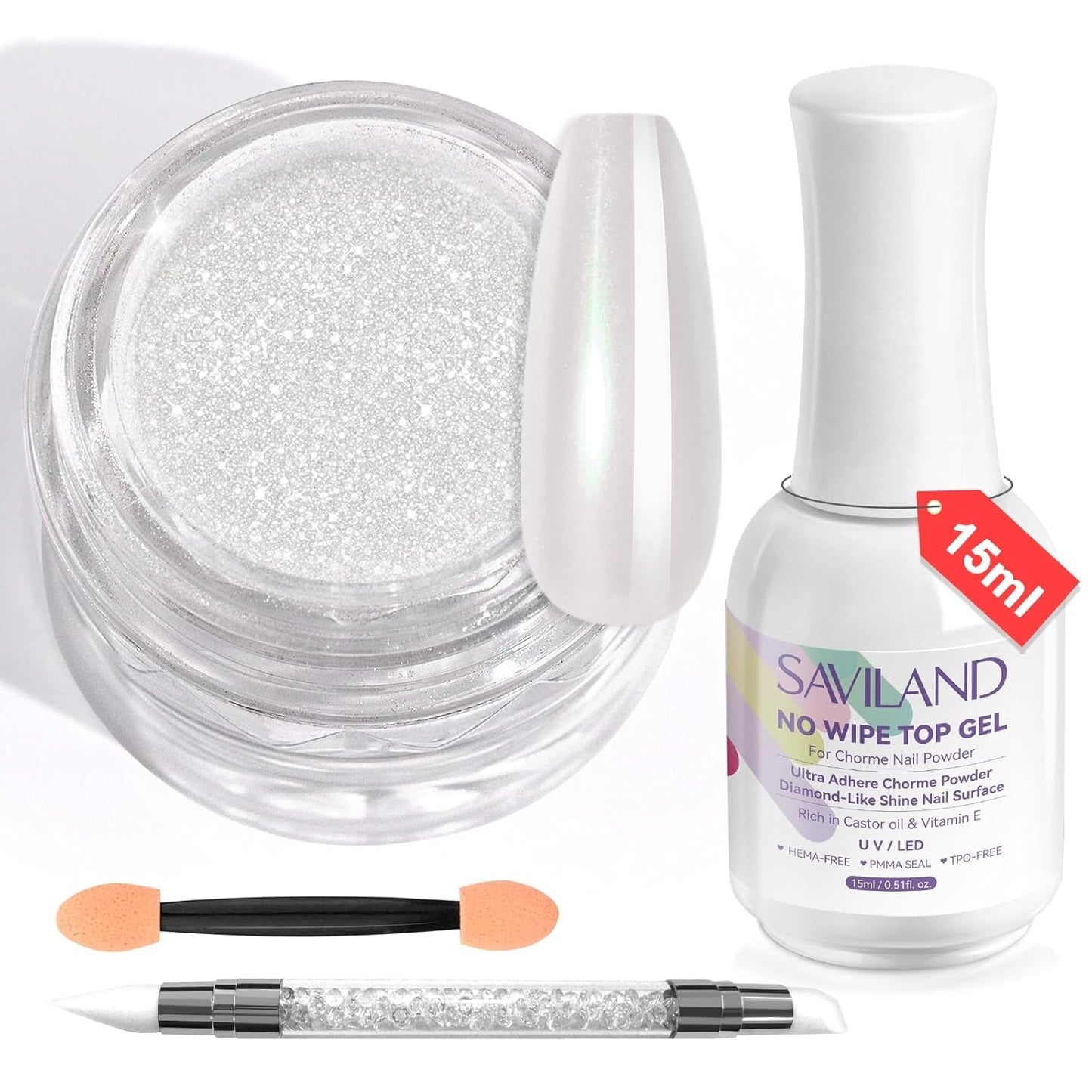 Saviland Chrome nagelpoederset - roze laser chroom nagelpoeder spiegeleffect laser nagelkunst, nagelglitter manicure decoratief poeder met sponssticks, nagelglitterpoeder nagelsalon