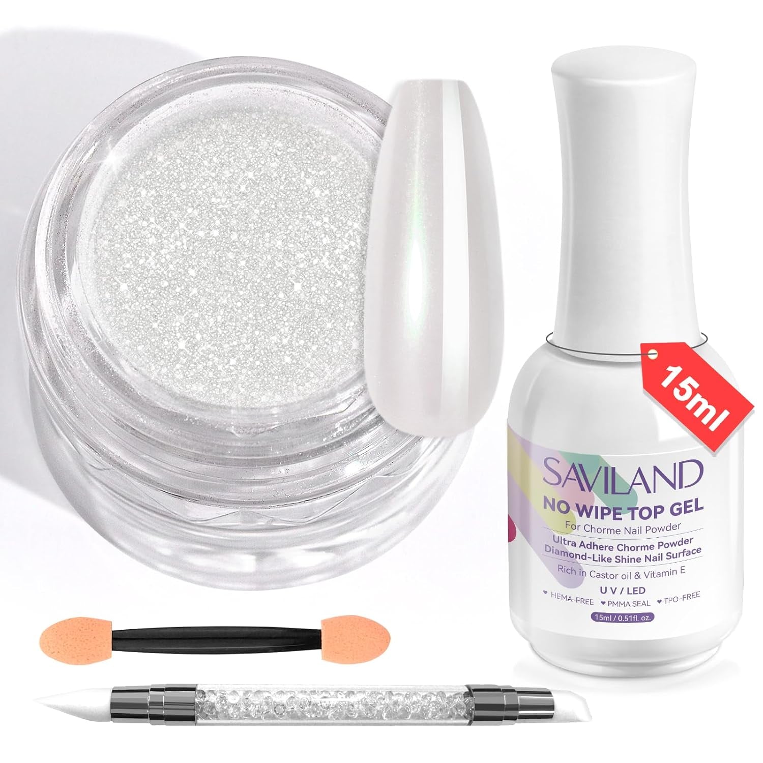 Saviland Chrome nagelpoederset - roze laser chroom nagelpoeder spiegeleffect laser nagelkunst, nagelglitter manicure decoratief poeder met sponssticks, nagelglitterpoeder nagelsalon