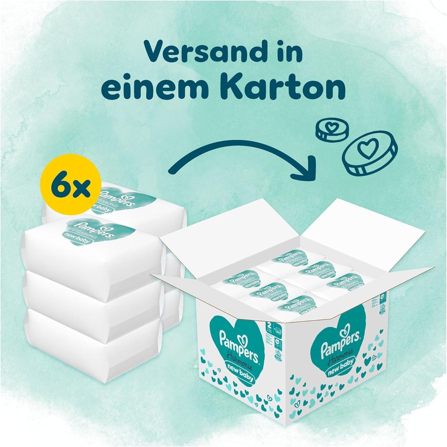 Pampers Harmony luiers maat 2, 204 luiers, 4kg-8kg, zachte huidbescherming met 100% Pampers bescherming
