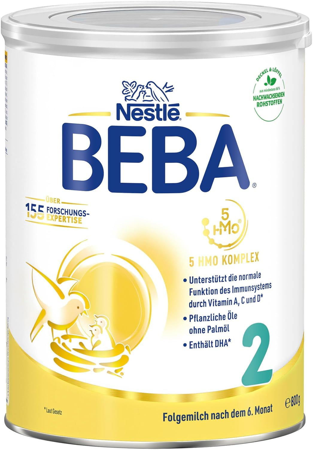 BEBA 2 - Opvolgmelk na 6 maanden, met 5 HMO-complex, leeftijdsafhankelijk eiwitgehalte, lactosevrij, palmolievrij, visolievrij, babyvoeding, babymelkpoeder, verpakking van 3 (3 x 800 g)