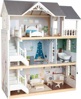 Small Foot poppenhuis 3 verdiepingen open houten herenhuis met 12 meubels voor 3 jaar en ouder 11802 Witgrijze poppenhuizen Naty Shop Town House