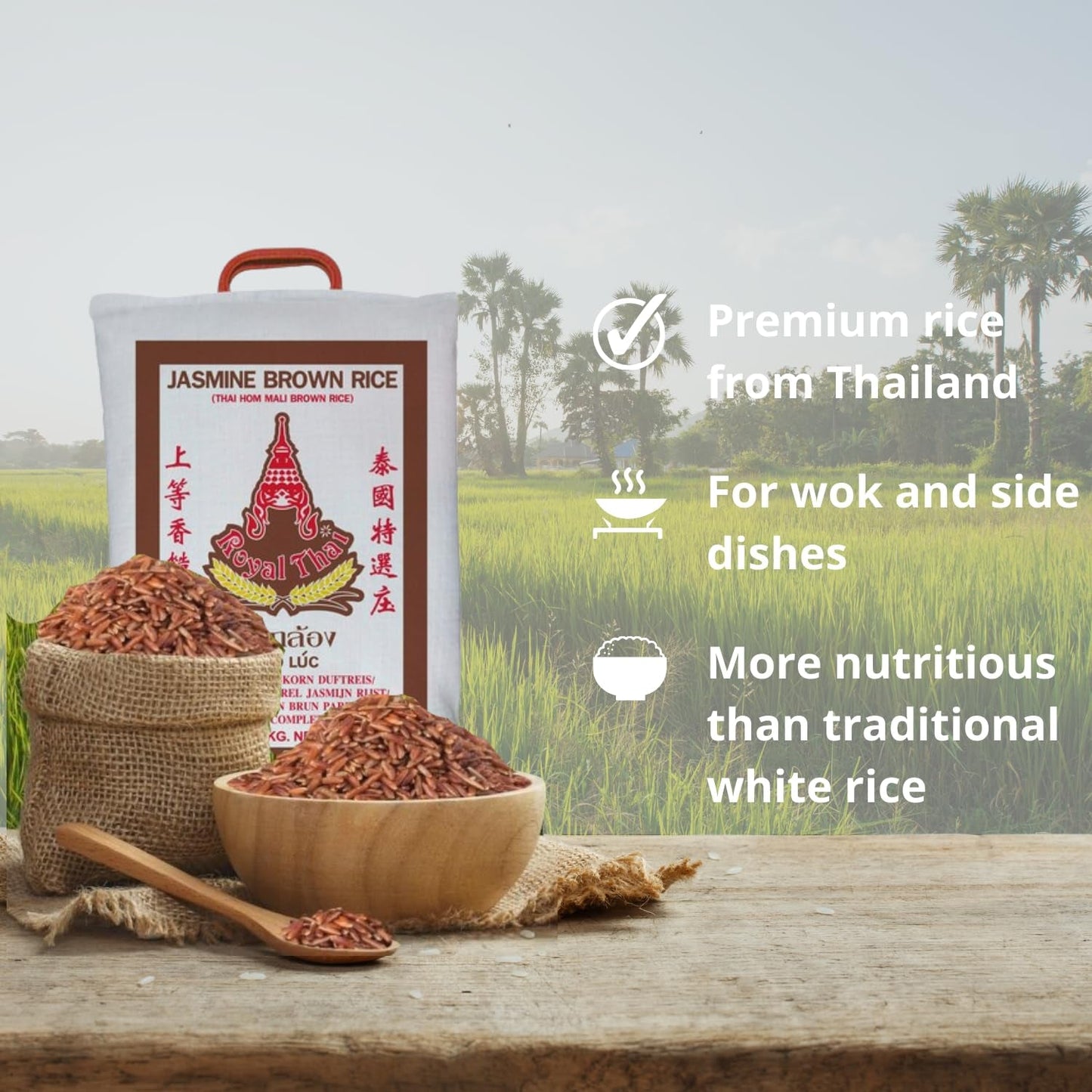 ROYAL THAI RICE - Geurige langkorrelige bruine rijst - 1 x 10 kg