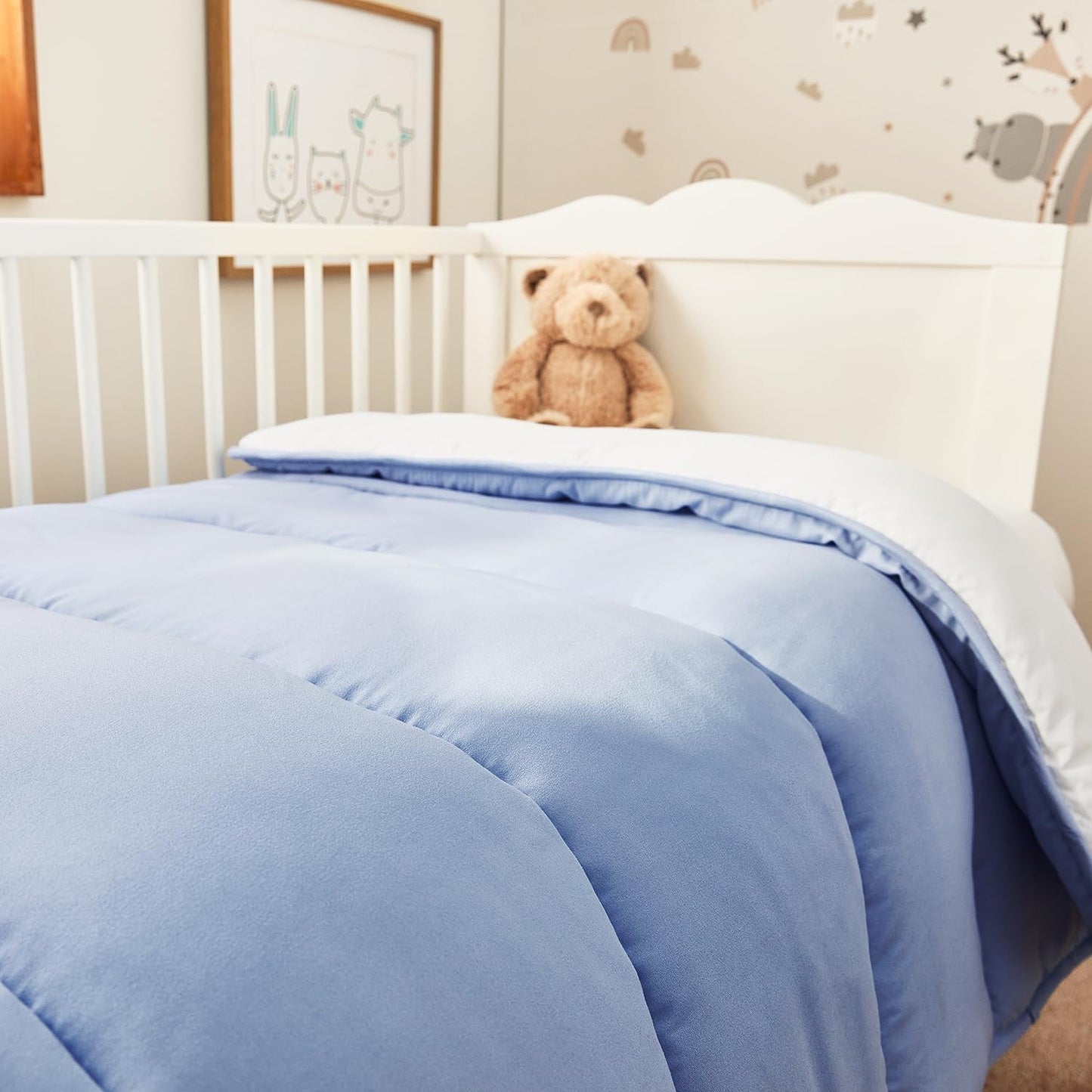 Pikolin Home - Omkeerbaar dekbed 300 G - Tweekleurige Scandinavische vulling - Voor kinderbedje 60 - Met veren gevuld, warm, ademend, blauw/wit, 100 X 120 cm Dekbedden en dekbedden Naty Shop