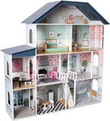 Deqube houten poppenhuis, 4 verdiepingen, poppenhuis met verschillende en nette decoraties in elke kamer, met 17 accessoires - afmeting 135 x 36 x 128 cm (913D00016) Naty Shop Dollhouses Standaardtitel