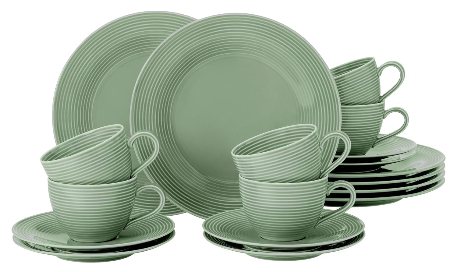 SELTMANN WEIDEN koffieservies met 18 stuks BTR - Beat - Vorm: Rond met gecanneleerd reliëf - moderne stijl - saliegroen - Kleur Glazuur