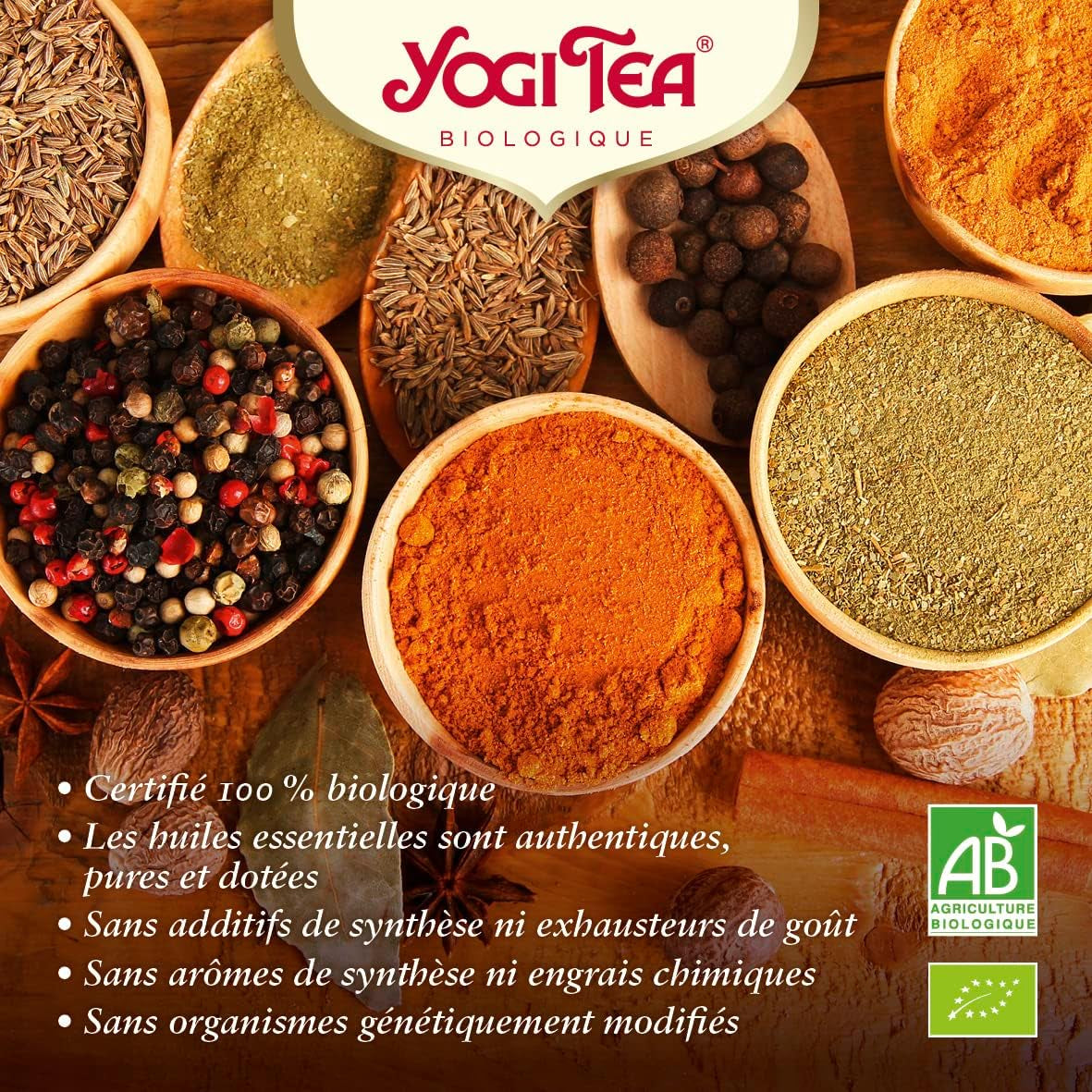 Yogi Tea - Kurkuma Chai Biologische gekruide ayurvedische thee Cafeïnevrije kurkuma kaneel-gembermix Yogi-thee Los 8 x 90 g (720 g) Verpakking Ideaal cadeau