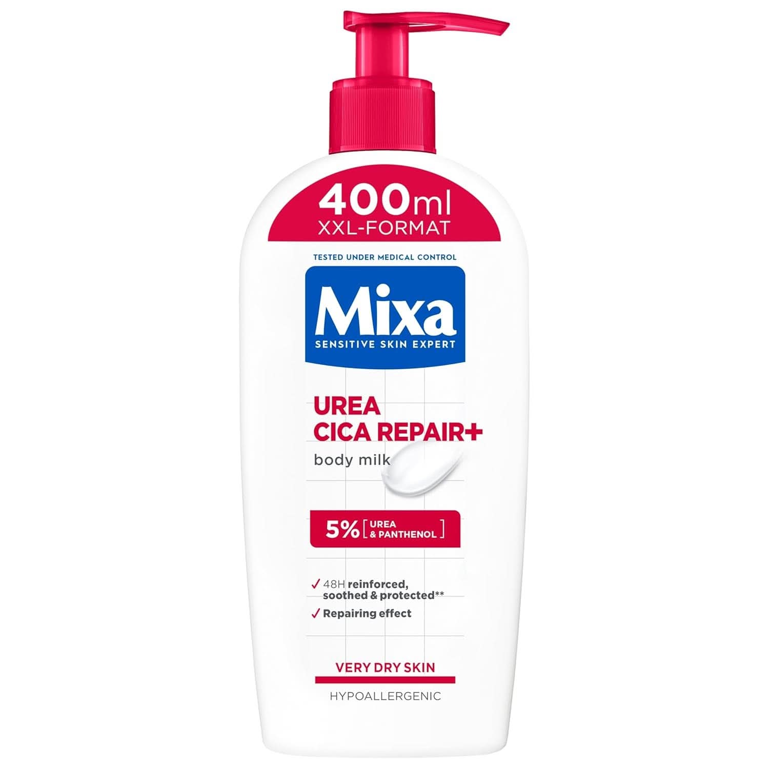 Mixa Urea Cica Bodylotion XXL, Met ureum en regenererend panthenol, Kalmerende en beschermende lichaamsmelk, Voor de droge huid, 400 ml Douche en bad Naty Shop