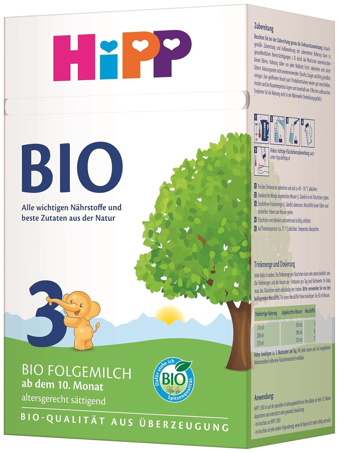HiPP 3 Biologische opvolgmelk (4 x 600 g) - na 10 maanden, met Omega-3 (DHA, ALA), Calcium, Vitamine D, van de beste biologische kwaliteit
