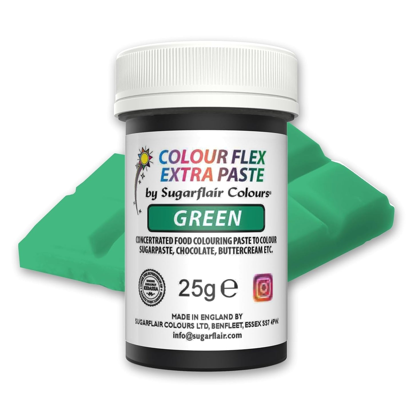 Sugarflair Colourflex Extra Paste Verde voedselkleuring - Eetbare kleurstof voor botercrème, chocolade, suikerpasta, glazuur, fondant, cakemixen, deeg en meer - 25g