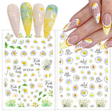 12 vellen nagelsticker met 3D-effect UV-uitharding langdurige bloem nagelstickers gele witte margriet nagelkunststickers