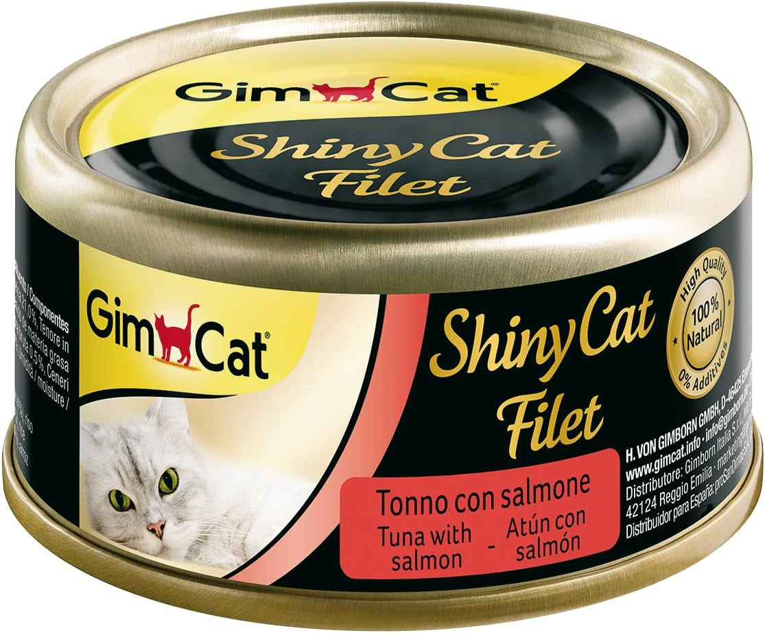GimCat ShinyCat Filet - Kattenvoer voor volwassenen met 100% filet - Geen toegevoegde suikers, glutenvrij - Tonijn met Zalm - 1 blikje (1 x 70 g)
