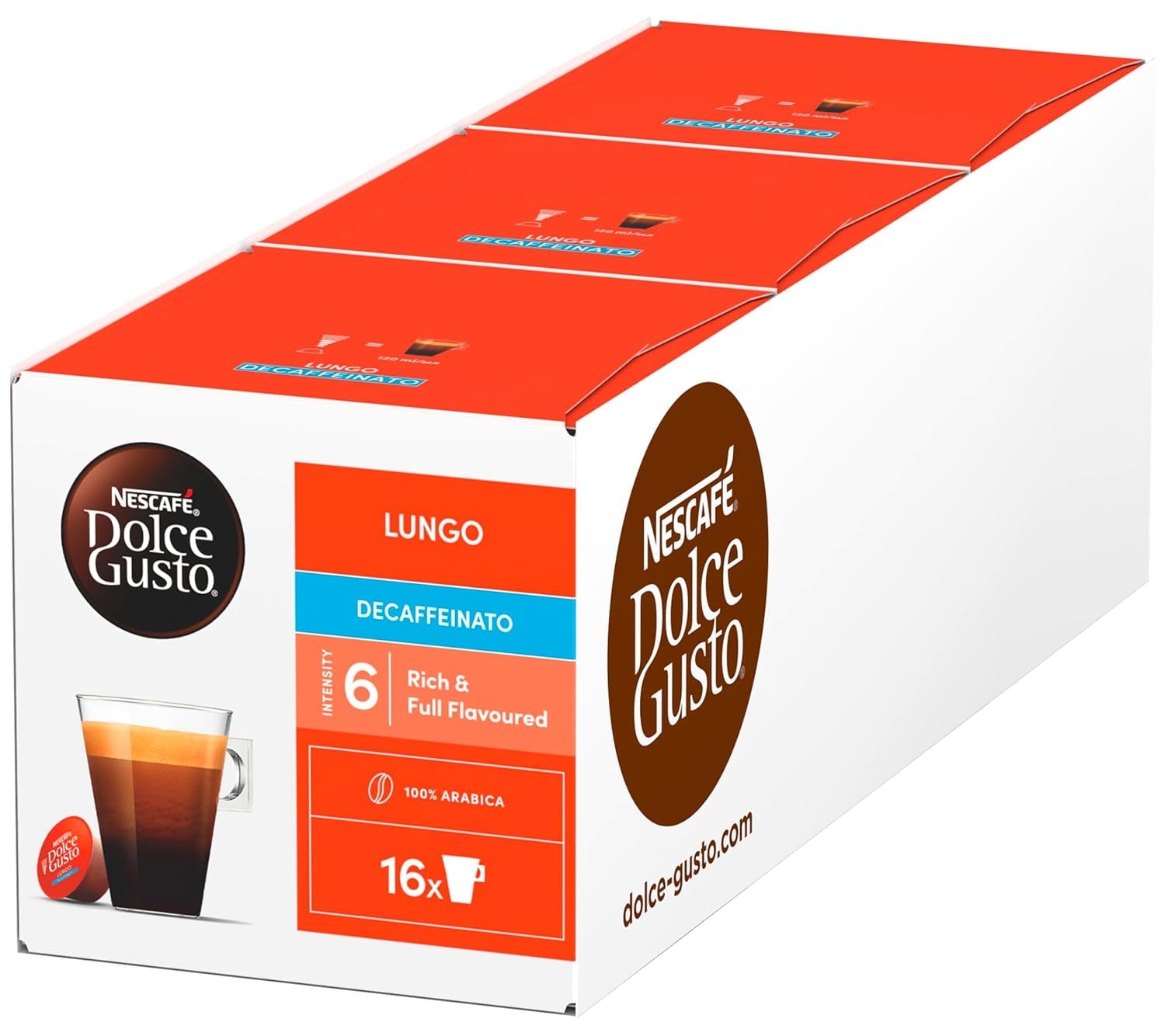 NESCAFÉ DOLCE GUSTO Lungo Decaffeinato koffiecapsules 3er-pakket (3 x 16 capsules)