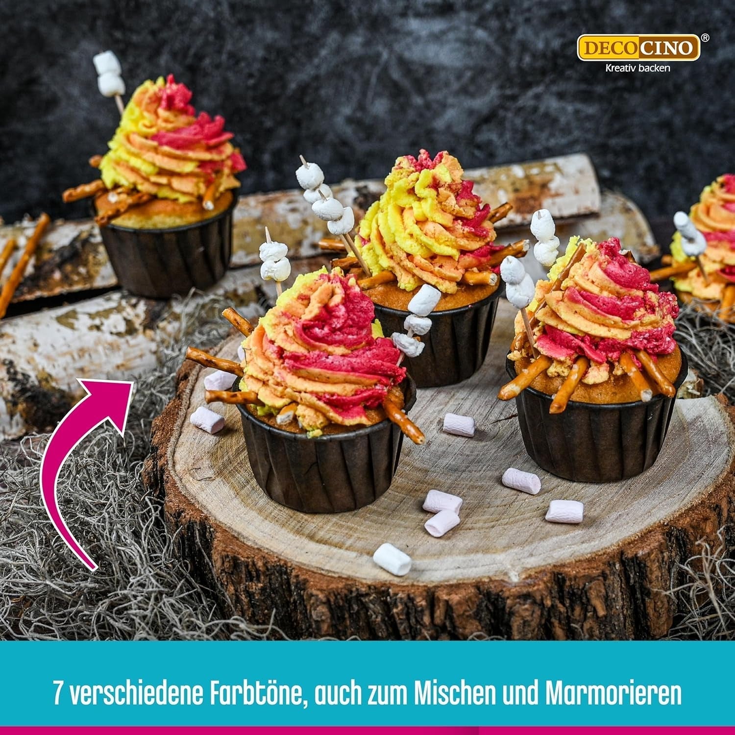 Set van 6 Decocino kleurpasta's - 6 x 20 g - Kleurstof voor levensmiddelen in rood, roze, groen, geel, blauw en zwart, ideaal voor het kleuren van taarten, fondant en crèmes - Azo-vrij en glutenvrij