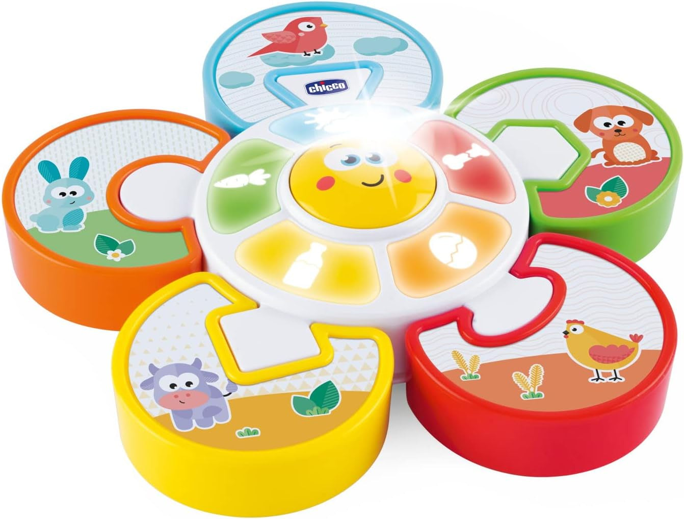 Chicco Talking Farm Italiaans/Engels tweetalig babyspeelgoed met dieren, licht en geluid, 3 speelopties, elektronisch leerspeelgoed - speelgoed voor 1-4 jaar oud babyspeelgoed Naty Shop elektronische puzzel