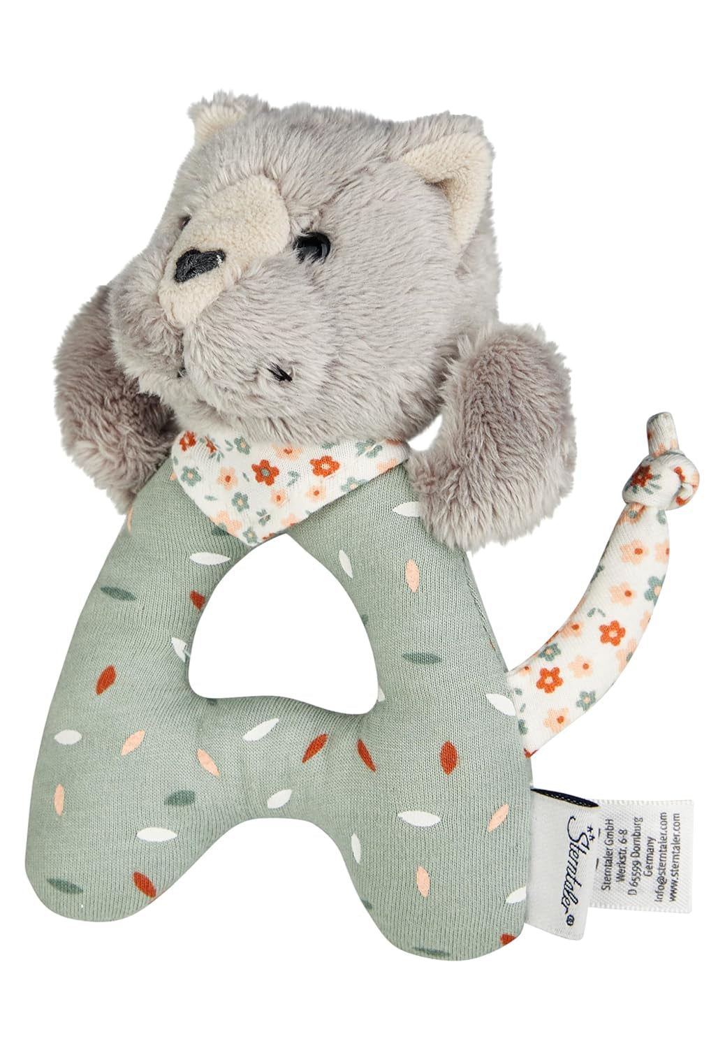 Lilly Cat Sterntaler Catch Toy - Motorisch speelgoed voor rammelaar, aanraken en spelen - Knuffel voor baby's en kinderen met rammelaar als trouwe vriend - Babyspeelgoed van grijze zachte stof Bebe Naty Shop Toys