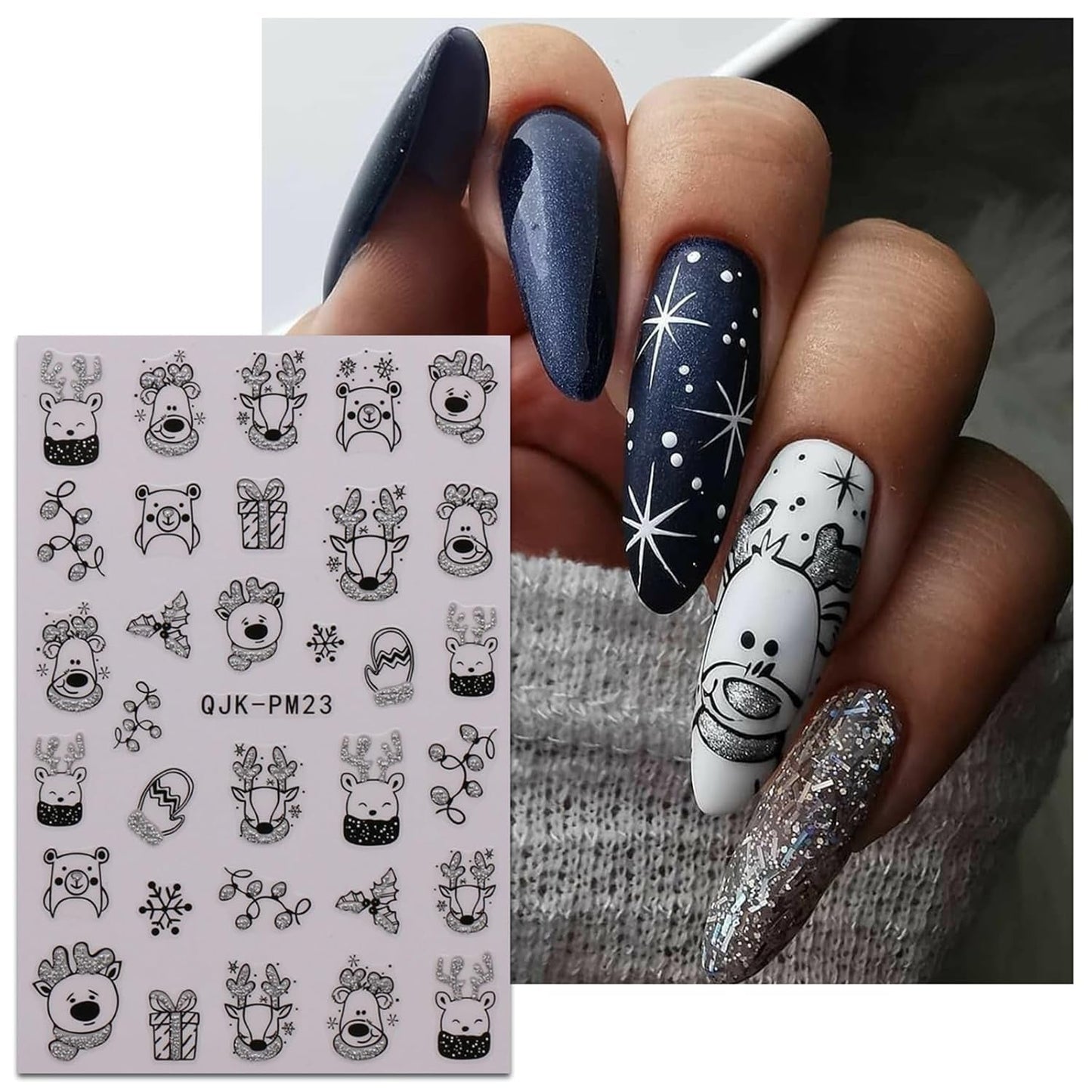 JMEOWIO Nagelsticker Glitzer Weihnachten 10 Blatt Nail Art Sticker Selbstklebend Nagelaufkleber Schneeflocken Winter Decoratie Nageldesign Zubehör