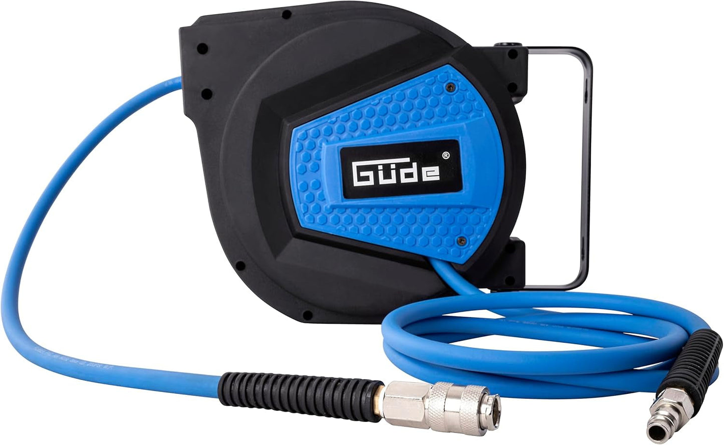 Automatische slanghaspel Güde 10 m (werkdruk 12 bar, 180° rotatie, uiterst flexibele persluchtslang, olie- en temperatuurbestendig, aansluitschroefdraad 1/4", muurbeugel)