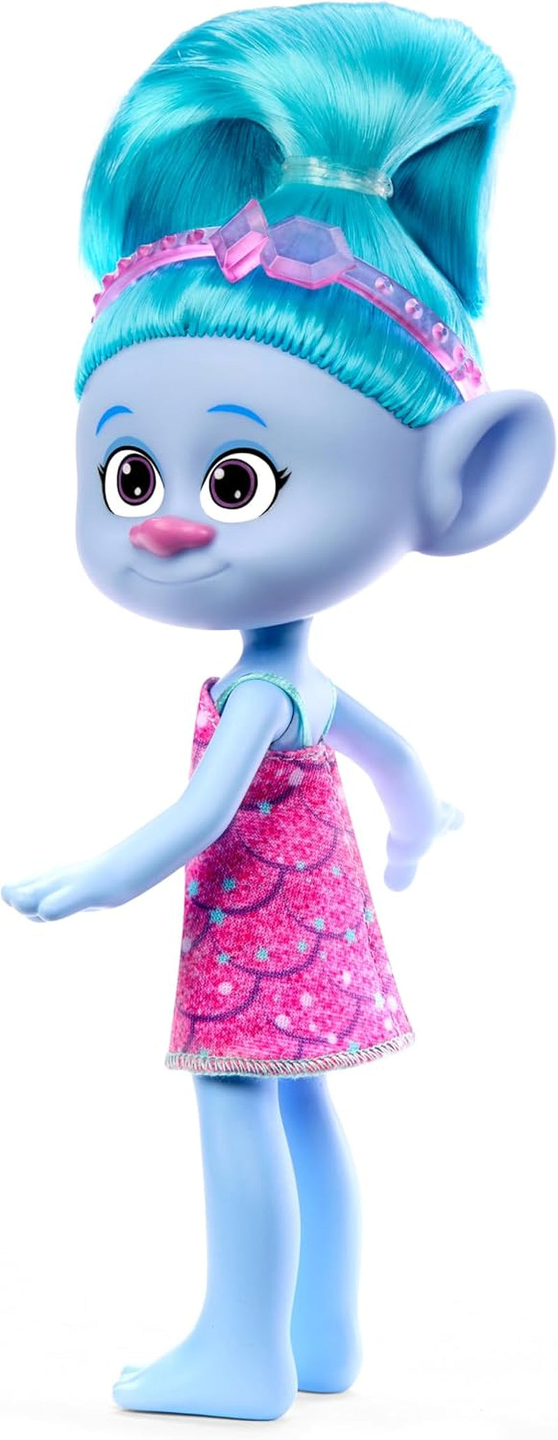 Mattel DREAMWORKS TROLLS United We Stand - Chenille harige verrassingspop met sprankelend blauw haar, paarse hoofdband, vanaf 3 jaar, HNF15