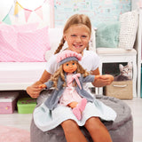 Bayer Design 94635AX Charlene functionele pop met slaperig haar en ogen, spreekt en zingt 90 zinnen, 2 gedichten en 8 liedjes, 46 cm, pop met meerdere accessoires, 1,30 kg, roze, grijs